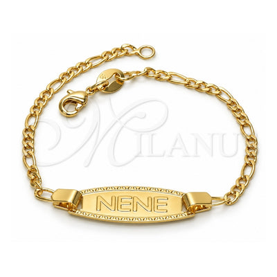 Oro Laminado ID Bracelet, Gold Filled Style Figaro Design, Polished, Golden Finish, 03.32.0106.06 (01 MM Thickness, 6 Inches Length)
