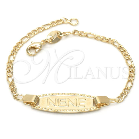 Oro Laminado ID Bracelet, Gold Filled Style Figaro Design, Polished, Golden Finish, 03.32.0106.06 (01 MM Thickness, 6 Inches Length)