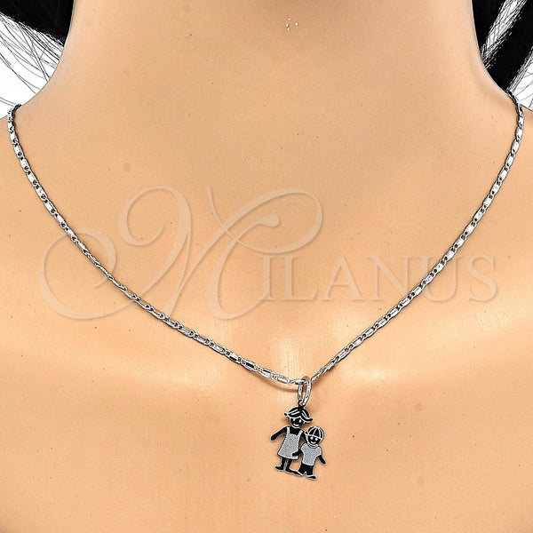 White Gold Filled Necklace — Pendant Necklace Little Girl and Little Boy Design — alternate product view — SKU 119799 | Oro Laminado Blanco collar — Pendant Necklace Little Girl and Little Boy diseño — SKU 119799