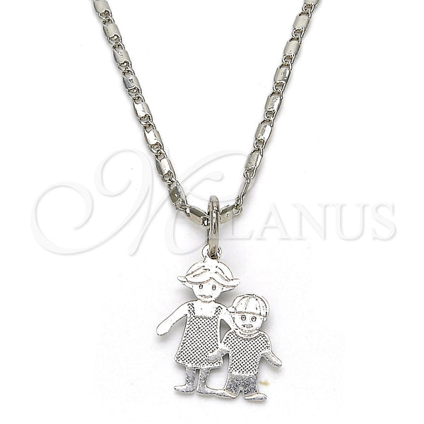 White Gold Filled Necklace — Pendant Necklace Little Girl and Little Boy Design — main product view — SKU 119799 | Oro Laminado Blanco collar — Pendant Necklace Little Girl and Little Boy diseño — SKU 119799