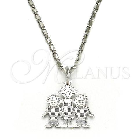 Rhodium Gold Filled Pendant Necklace, Little Girl and Little Boy Design, Polished, Rhodium Finish, 04.106.0003.1.20 (02 MM Thickness, 20 Inches Length)