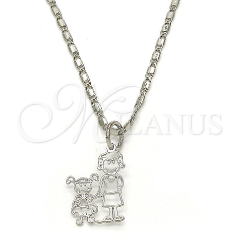 Rhodium Gold Filled Pendant Necklace, Little Girl Design, Polished, Rhodium Finish, 04.106.0006.1.20 (02 MM Thickness, 20 Inches Length)