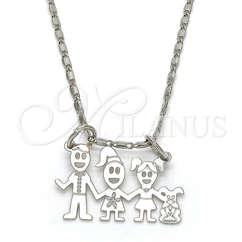 Rhodium Plated Pendant Necklace, Little Girl and Dog Design, Polished, Rhodium Finish, 04.106.0011.1.20 (02 MM Thickness, 20 Inches Length)