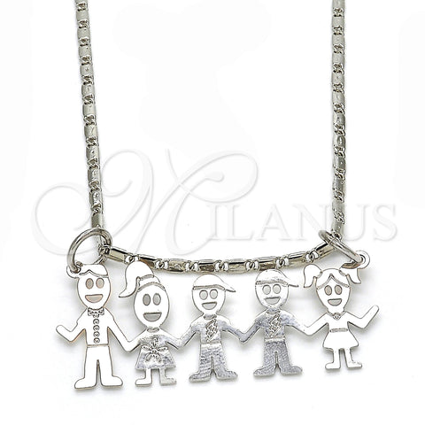 Rhodium Gold Filled Pendant Necklace, Little Boy and Little Girl Design, Polished, Rhodium Finish, 04.106.0014.1.20 (02 MM Thickness, 20 Inches Length)