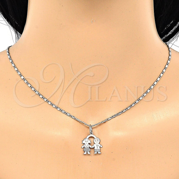 White Gold Filled Necklace — Pendant Necklace Little Girl and Little Boy Design — alternate product view — SKU 119836 | Oro Laminado Blanco collar — Pendant Necklace Little Girl and Little Boy diseño — SKU 119836