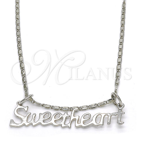 Rhodium Gold Filled Pendant Necklace, Polished, Rhodium Finish, 04.106.0021.1.20 (02 MM Thickness, 20 Inches Length)
