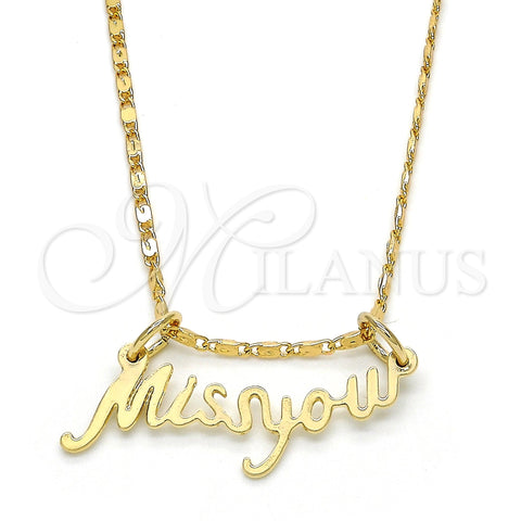 Oro Laminado Pendant Necklace, Gold Filled Style Nameplate Design, Polished, Golden Finish, 04.106.0022.20 (02 MM Thickness, 20 Inches Length)