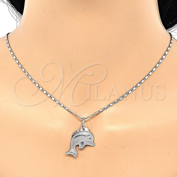 White Gold Filled Necklace — Pendant Necklace Dolphin Design Polished 04. 02 MM — alternate product view — SKU 119846 | Oro Laminado Blanco collar — Pendant Necklace Dolphin diseño pulido 04. 02 MM — SKU 119846