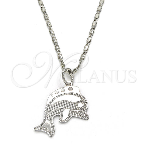 Rhodium Plated Pendant Necklace, Dolphin Design, Polished, Rhodium Finish, 04.106.0025.1.20 (02 MM Thickness, 20 Inches Length)