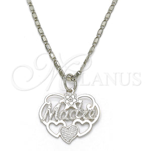 White Gold Filled Necklace — Pendant Necklace Mom and Flower Design Polished 04. — main product view — SKU 119848 | Oro Laminado Blanco collar — Pendant Necklace Mom and flor diseño pulido 04. — SKU 119848