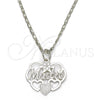 Rhodium Gold Filled Pendant Necklace, Mom and Flower Design, Polished, Rhodium Finish, 04.106.0026.1.20 (02 MM Thickness, 20 Inches Length)