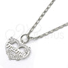 Rhodium Gold Filled Pendant Necklace, Mom and Flower Design, Polished, Rhodium Finish, 04.106.0027.1.20 (02 MM Thickness, 20 Inches Length)