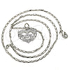 Rhodium Gold Filled Pendant Necklace, Mom and Flower Design, Polished, Rhodium Finish, 04.106.0027.1.20 (02 MM Thickness, 20 Inches Length)