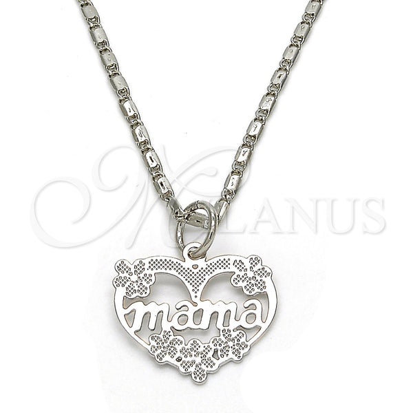 White Gold Filled Necklace — Pendant Necklace Mom and Flower Design Polished 04. — main product view — SKU 119850 | Oro Laminado Blanco collar — Pendant Necklace Mom and flor diseño pulido 04. — SKU 119850