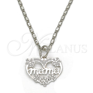 White Gold Filled Necklace — Pendant Necklace Mom and Flower Design Polished 04. — main product view — SKU 119850 | Oro Laminado Blanco collar — Pendant Necklace Mom and flor diseño pulido 04. — SKU 119850
