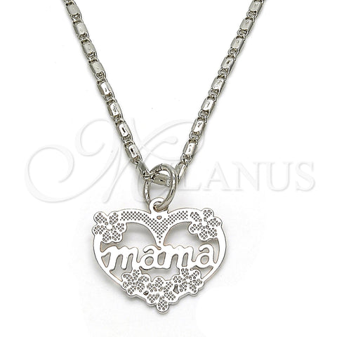 Rhodium Gold Filled Pendant Necklace, Mom and Flower Design, Polished, Rhodium Finish, 04.106.0027.1.20 (02 MM Thickness, 20 Inches Length)