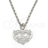 Rhodium Gold Filled Pendant Necklace, Mom and Flower Design, Polished, Rhodium Finish, 04.106.0027.1.20 (02 MM Thickness, 20 Inches Length)