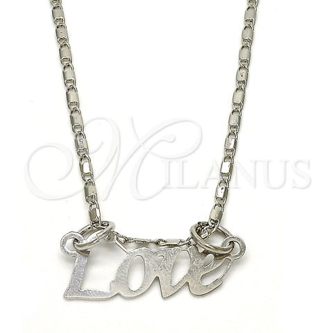 Rhodium Gold Filled Pendant Necklace, Love Design, Polished, Rhodium Finish, 04.106.0028.1.20 (02 MM Thickness, 20 Inches Length)