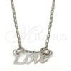 Rhodium Gold Filled Pendant Necklace, Love Design, Polished, Rhodium Finish, 04.106.0028.1.20 (02 MM Thickness, 20 Inches Length)