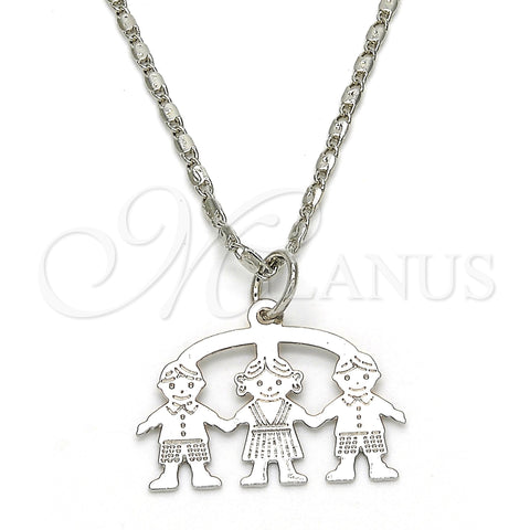 Rhodium Gold Filled Pendant Necklace, Little Girl and Little Boy Design, Polished, Rhodium Finish, 04.106.0030.1.20 (02 MM Thickness, 20 Inches Length)