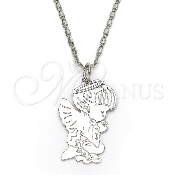 Rhodium Plated Pendant Necklace, Angel Design, Polished, Rhodium Finish, 04.106.0031.1.20 (02 MM Thickness, 20 Inches Length)