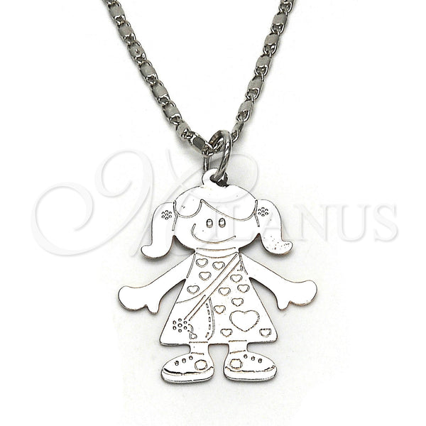 White Gold Filled Necklace — Pendant Necklace Little Girl and Heart Design Polished — main product view — SKU 119860 | Oro Laminado Blanco collar — Pendant Necklace Little Girl and corazón diseño pulido — SKU 119860
