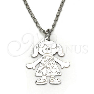 White Gold Filled Necklace — Pendant Necklace Little Girl and Heart Design Polished — main product view — SKU 119860 | Oro Laminado Blanco collar — Pendant Necklace Little Girl and corazón diseño pulido — SKU 119860