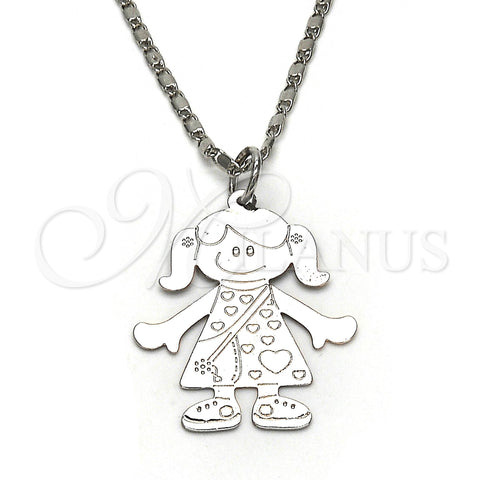 Rhodium Gold Filled Pendant Necklace, Little Girl and Heart Design, Polished, Rhodium Finish, 04.106.0032.1.20 (02 MM Thickness, 20 Inches Length)