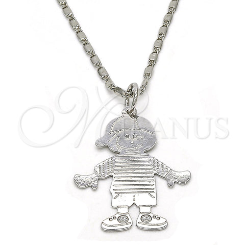 Rhodium Gold Filled Pendant Necklace, Little Boy Design, Polished, Rhodium Finish, 04.106.0033.1.20 (02 MM Thickness, 20 Inches Length)