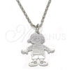 Rhodium Gold Filled Pendant Necklace, Little Boy Design, Polished, Rhodium Finish, 04.106.0033.1.20 (02 MM Thickness, 20 Inches Length)