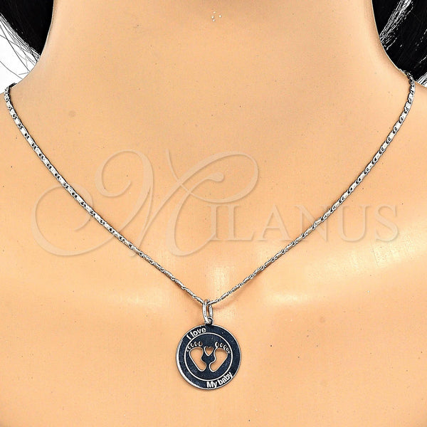 White Gold Filled Necklace — Pendant Necklace Feet and Heart Design Polished 04. — alternate product view — SKU 119864 | Oro Laminado Blanco collar — Pendant Necklace Feet and corazón diseño pulido 04. — SKU 119864