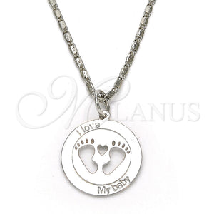 White Gold Filled Necklace — Pendant Necklace Feet and Heart Design Polished 04. — main product view — SKU 119864 | Oro Laminado Blanco collar — Pendant Necklace Feet and corazón diseño pulido 04. — SKU 119864