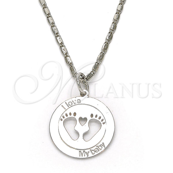 White Gold Filled Necklace — Pendant Necklace Feet and Heart Design Polished 04. — main product view — SKU 119864 | Oro Laminado Blanco collar — Pendant Necklace Feet and corazón diseño pulido 04. — SKU 119864