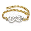 Oro Laminado Fancy Bracelet, Gold Filled Style Infinite and Heart Design, Polished, Two Tone, 03.63.1836.08 (05 MM Thickness, 8 Inches Length)