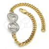Oro Laminado Fancy Bracelet, Gold Filled Style Infinite and Heart Design, Polished, Two Tone, 03.63.1836.08 (05 MM Thickness, 8 Inches Length)