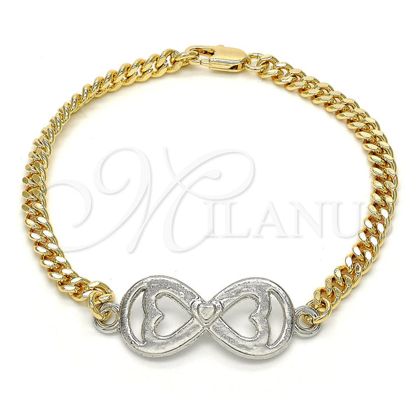 Oro Laminado Fancy Bracelet, Gold Filled Style Infinite and Heart Design, Polished, Two Tone, 03.63.1836.08 (05 MM Thickness, 8 Inches Length)