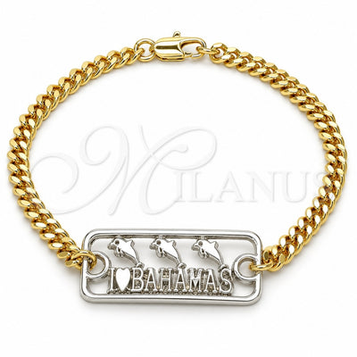 Oro Laminado Fancy Bracelet, Gold Filled Style Dolphin Design, Polished, Two Tone, 03.63.1837.08 (04 MM Thickness, 8 Inches Length)