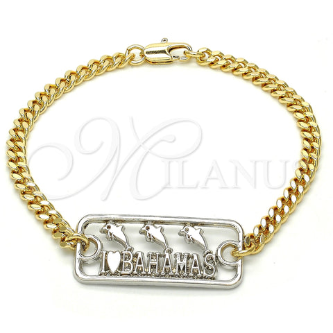 Oro Laminado Fancy Bracelet, Gold Filled Style Dolphin Design, Polished, Two Tone, 03.63.1837.08 (04 MM Thickness, 8 Inches Length)