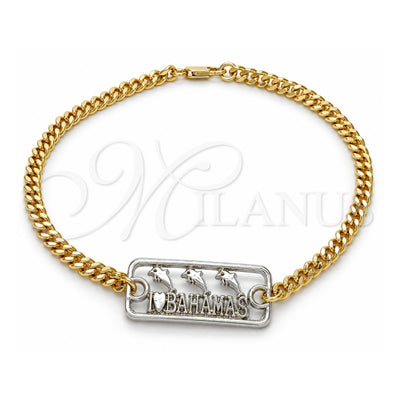 Oro Laminado Fancy Anklet, Gold Filled Style Dolphin Design, Polished, Two Tone, 03.63.1837.10 (04 MM Thickness, 10 Inches Length)