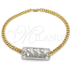 Gold Filled Anklet — Fancy Anklet Dolphin Design Polished Two Tone 03.63. — main product view — SKU 119872 | Oro Laminado tobillera — elegante Anklet Dolphin diseño pulido Two Tone 03.63. — SKU 119872