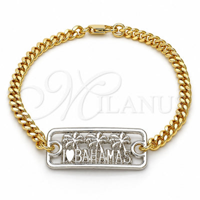 Oro Laminado Fancy Bracelet, Gold Filled Style Tree Design, Polished, Two Tone, 03.63.1838.08 (04 MM Thickness, 8 Inches Length)