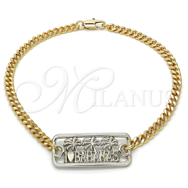 Gold Filled Anklet — Fancy Anklet Tree Design Polished Two Tone 03.63. — main product view — SKU 119874 | Oro Laminado tobillera — elegante Anklet Tree diseño pulido Two Tone 03.63. — SKU 119874