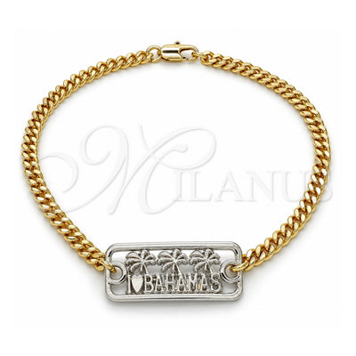 Oro Laminado Fancy Anklet, Gold Filled Style Tree Design, Polished, Two Tone, 03.63.1838.10 (04 MM Thickness, 10 Inches Length)