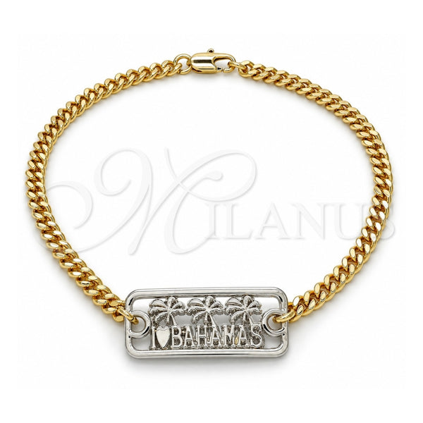 Oro Laminado Fancy Anklet, Gold Filled Style Tree Design, Polished, Two Tone, 03.63.1838.10 (04 MM Thickness, 10 Inches Length)