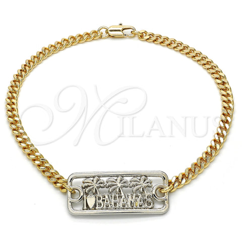 Oro Laminado Fancy Anklet, Gold Filled Style Tree Design, Polished, Two Tone, 03.63.1838.10 (04 MM Thickness, 10 Inches Length)