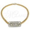 Oro Laminado Fancy Anklet, Gold Filled Style Tree Design, Polished, Two Tone, 03.63.1838.10 (04 MM Thickness, 10 Inches Length)
