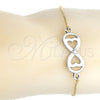 Oro Laminado Adjustable Bolo Bracelet, Gold Filled Style Infinite and Heart Design, Polished, Two Tone, 03.63.1839.10 (01 MM Thickness, 10 Inches Length)