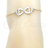 Oro Laminado Adjustable Bolo Bracelet, Gold Filled Style Infinite and Heart Design, Polished, Two Tone, 03.63.1839.10 (01 MM Thickness, 10 Inches Length)