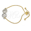 Oro Laminado Adjustable Bolo Bracelet, Gold Filled Style Infinite and Heart Design, Polished, Two Tone, 03.63.1839.10 (01 MM Thickness, 10 Inches Length)