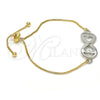 Oro Laminado Adjustable Bolo Bracelet, Gold Filled Style Infinite and Heart Design, Polished, Two Tone, 03.63.1839.10 (01 MM Thickness, 10 Inches Length)